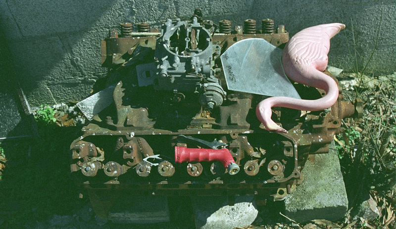 engine with pink flamingo