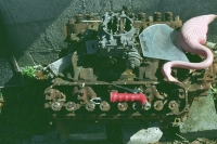 engine with pink flamingo